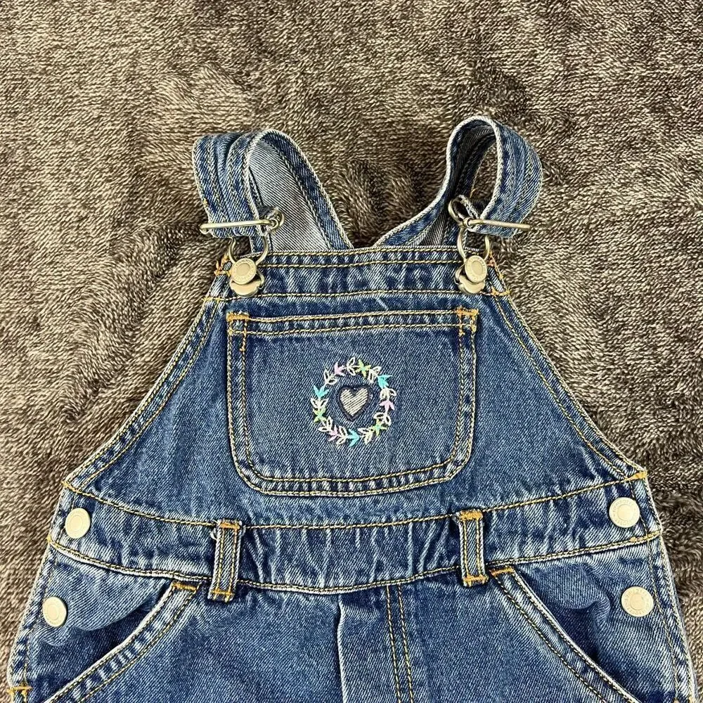 Vtg Gymboree Embroidered Denim Jean Overalls Girl XS 1-2 Years Rainbow Tag